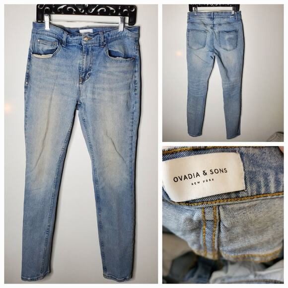 Ovadia & Sons New York Men's Skinny Jeans 001 Light Distress Wash DenimSize 32